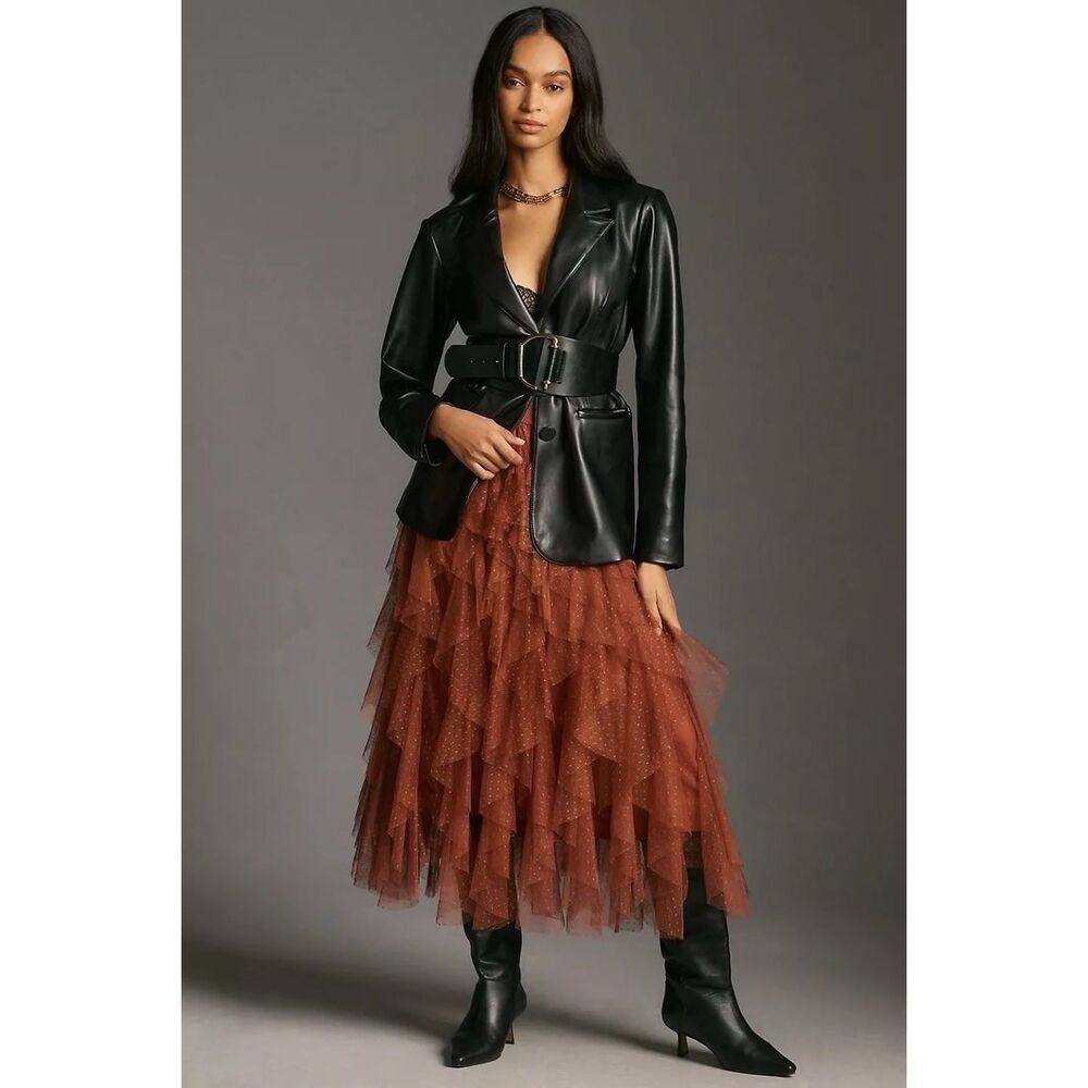 New Anthropologie The Chéri Ruffled Tulle Midi Skirt sz S